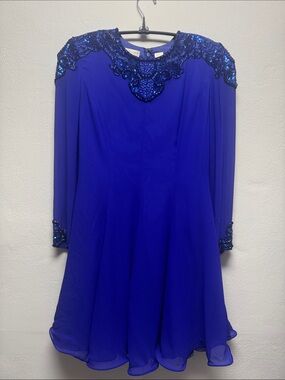 Niteline Cobalt Blue Long Sleeve Sequin Accent Dress